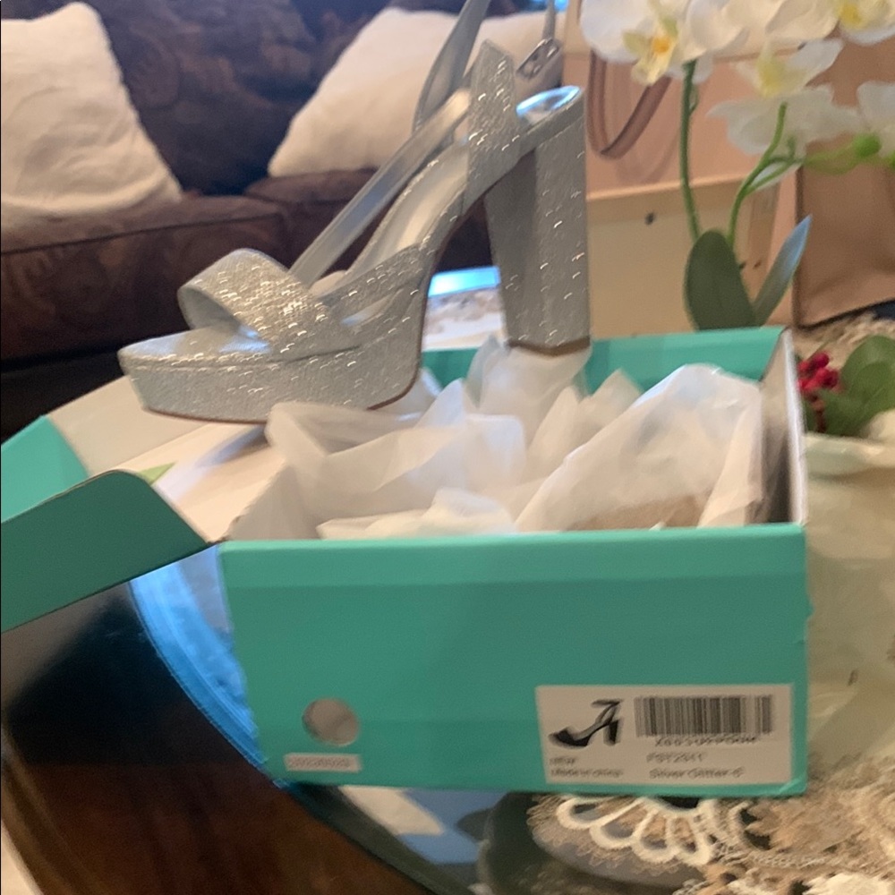 Silver Glitter Platform Heels